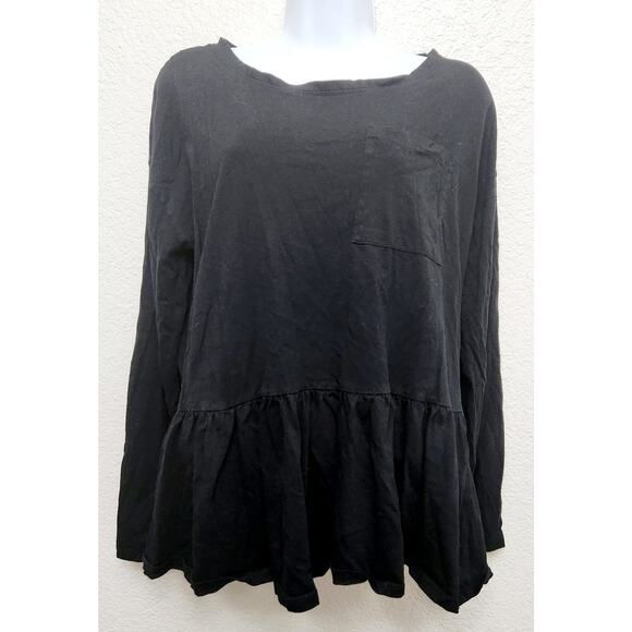 For The Republic Denim Black Long Sleeve Ruffled Hem Top Large Lightweight Soft - Picture 1 of 4
